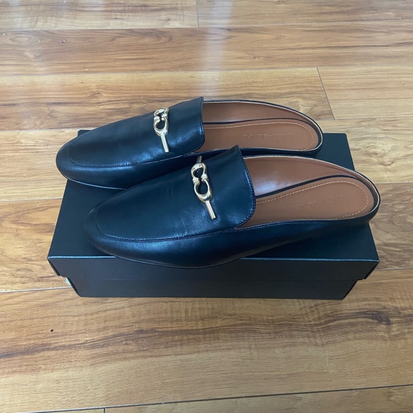 Coach Black Leather Loafer Mules with Gold Accent - Picture 3 of 5